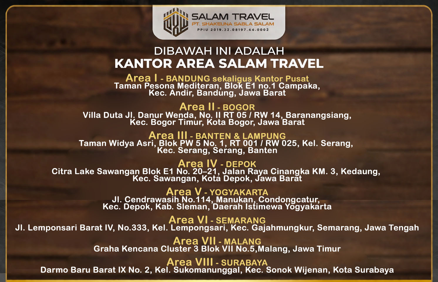 Alamat Kantor Pusat dan Area Salam Travel